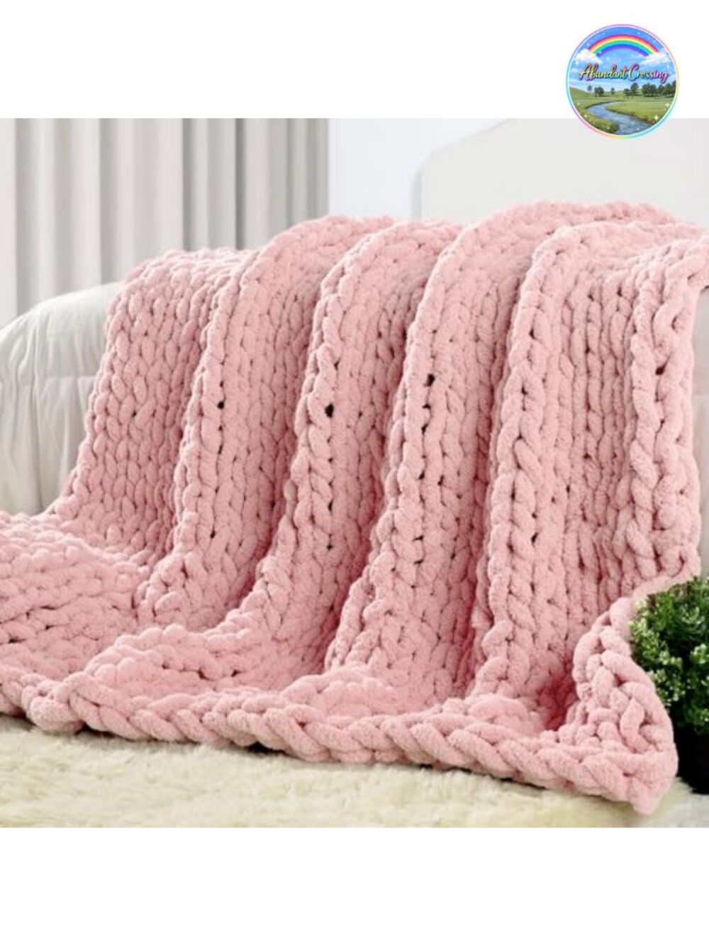 Chunky Knit Throw Blanket 50x60 Handmade Chenille Braided Farmhouse